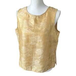 VTG 90s jones New York gold yellow silk sleeveless blouse floral cami women 12